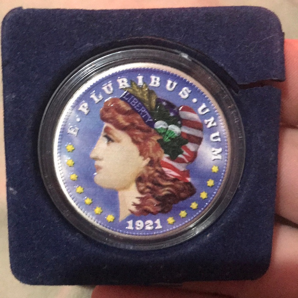 1921 Morgan Mint colored Liberty silver coin